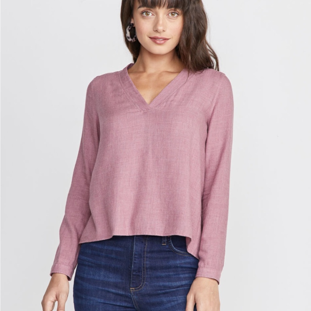 Marine Layer Laura Popover Top Mauve XS V-Neck Button Back Lightweight Coastal